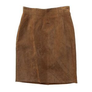 Suede Leather Brown Pencil Skirt Cognac High Waist Evan Davies Vintage 90s Mini